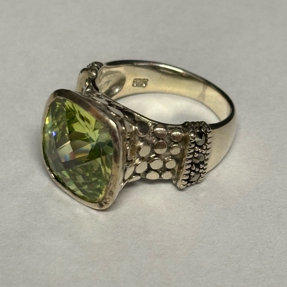 Sterling Ring with Large Green Stone - Size 6.5 #4414